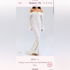 House of CB - Belle (cream long sleeve off the shoulder lace dress)